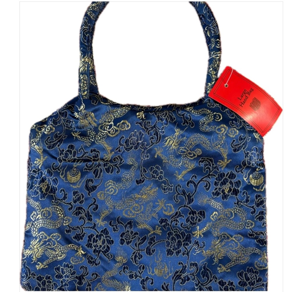 Golden Dragon Lucky Small Blue Satin Bag NWT
